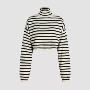 Cider: Striped High Neck Oversized Crop Sweater NWT